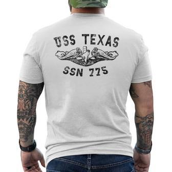 Uss Texas Ssn 775 Attack Submarine Badge Vintage Men's T-shirt Back Print - Seseable