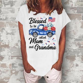 4Th July American Flag Patriotic Blessed Mom Grandma For Women Women's Loosen T-Shirt | Mazezy