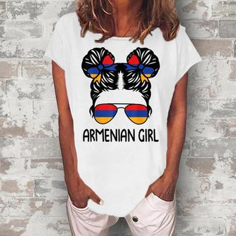 Armenian Girl Messy Hair Armenia Pride Patriotic Womens Kids Women's Loosen T-Shirt | Mazezy