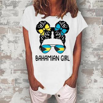 Bahamian Girl Messy Hair Bahamas Pride Patriotic Womens Kids Women's Loosen T-Shirt | Mazezy