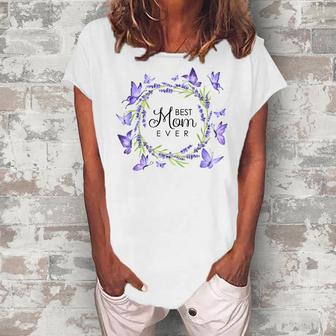 Best Mom Ever Purple Butterflies Lilacs Lavender Women's Loosen T-shirt - Seseable