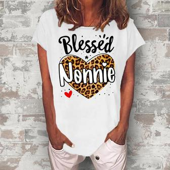 Blessed Nonnie Leopard Print Nana Mothers Day Grandma Mama Women's Loosen Crew Neck Short Sleeve T-Shirt - Thegiftio UK