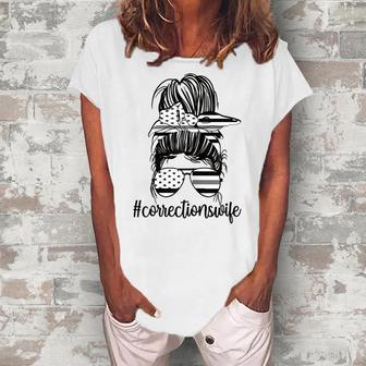 Corrections Wife Messy Bun Proud Correctional Officer Wife Women's Loosen T-Shirt | Mazezy
