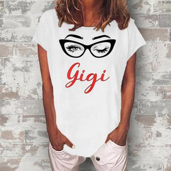 Gigi Eyes Wink Cute Glasses Women's Loosen T-Shirt | Mazezy
