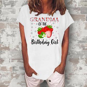 Grandma Of The Birthday Girl First Birthday Strawberry Party Women's Loosen T-Shirt | Mazezy