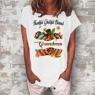 Grandma Pumpkin Leopard Mimi Thankful Grateful Blessed Women's Loosen T-Shirt | Mazezy