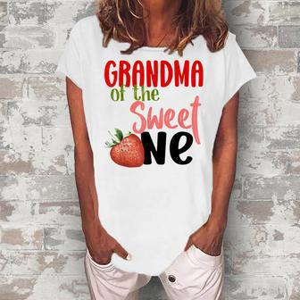 Grandma The Sweet One Strawberry Birthday Family Party Women's Loosen T-Shirt | Mazezy