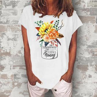 Happiness Is Being A Nonny Cute Flowers Women's Loosen T-Shirt | Mazezy