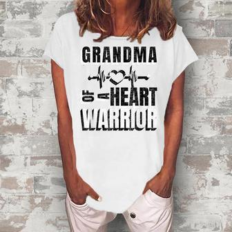 Heart Disease Awareness Apparel Grandma Of A Heart Warrior Women's Loosen T-Shirt | Mazezy