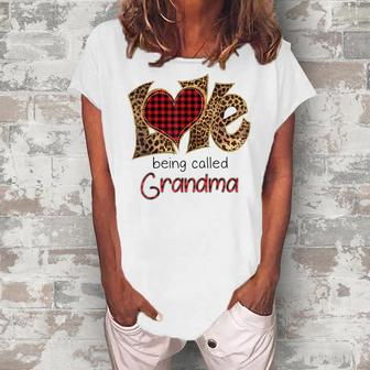 Love Being Called Grandma Valentines Day Leopard Women's Loosen T-Shirt | Mazezy