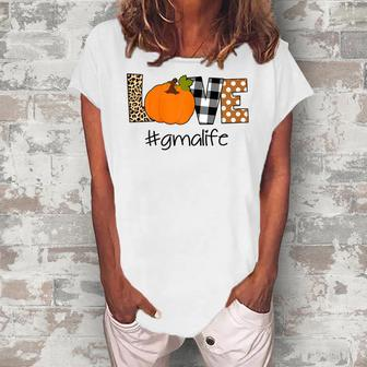 Love Gma Life Pumpkin Leopard Grandma Fall Autumn Women's Loosen T-Shirt | Mazezy