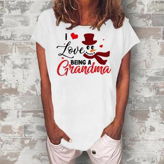 I Love Being A Grandma Snowman Christmas Pajama Women's Loosen T-Shirt | Mazezy