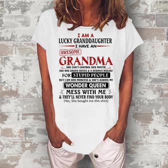 I Am A Lucky Granddaughter I Have An Awesome Grandma Women's Loosen T-Shirt | Mazezy