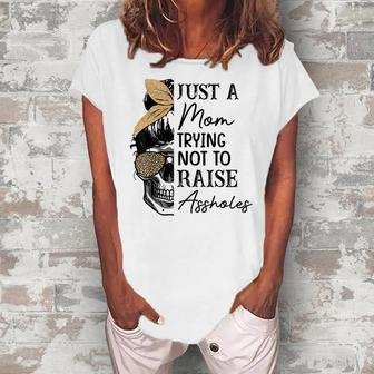 Mom Leopard Just A Mom Trying Not To Raise Assholes Women's Loosen T-Shirt | Mazezy