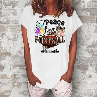 Peace Love Football Nannie Life Mom Grandma Leopard Women's Loosen T-Shirt | Mazezy