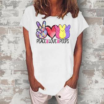 Peace Love Peeps Easter Bunny Womens Kids Teacher Women's Loosen T-Shirt | Mazezy