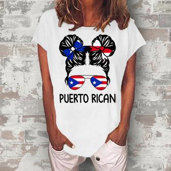 Puerto Rican Girl Messy Hair Puerto Rico Pride Womens Kids Women's Loosen T-Shirt | Mazezy