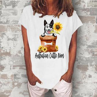 Sunflower Australian Cattle Mom Dog Lover Women's Loosen T-Shirt | Mazezy
