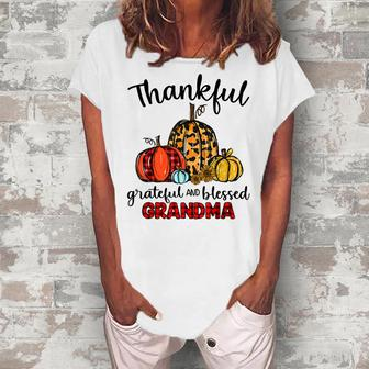 Thankful Grateful Blessed Grandma Pumpkin Leopard Plaid Women's Loosen T-Shirt | Mazezy
