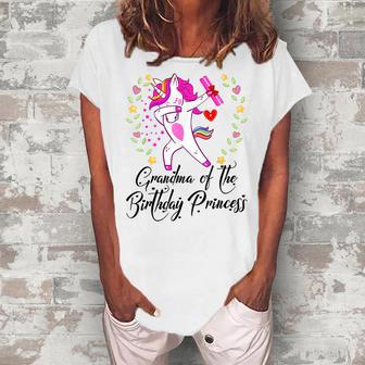 Unicorn Girl Grandma Of The Birthday Princess Grandma Flower Women's Loosen T-Shirt | Mazezy