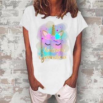 Unicorn Grandma Birthday Girl Colorful Unicorn Kids Women's Loosen T-Shirt | Mazezy