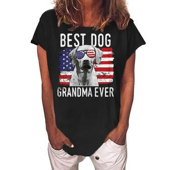 American Flag Best Dog Grandma Ever Rhodesian Ridgeback Usa Gift For Womens Women's Loosen Crew Neck Short Sleeve T-Shirt | Mazezy
