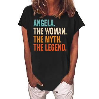 Angela The Woman The Myth The Legend First Name Angela Women's Loosen Crew Neck Short Sleeve T-Shirt - Seseable