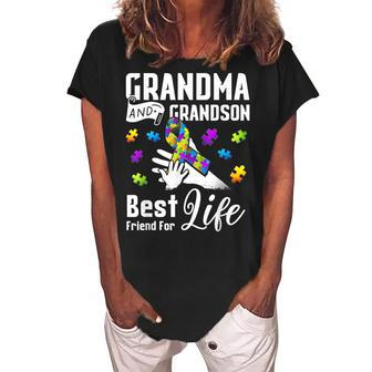 Autism Awareness Grandma Grandson Best Friends Women's Loosen Crew Neck Short Sleeve T-Shirt | Mazezy