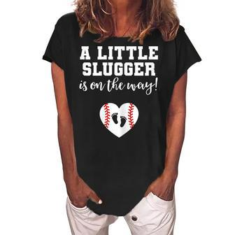 Baseball Pregnancy Announcement Spring Baby Reveal Gift For Womens Women's Loosen Crew Neck Short Sleeve T-Shirt | Mazezy