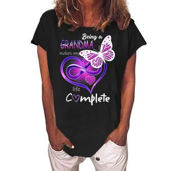 Being A Grandma Makes My Life Complete Butterfly Women's Loosen Crew Neck Short Sleeve T-Shirt | Mazezy