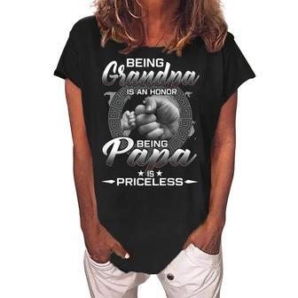 Being Grandma Is An Honor Beging Papa Is Priceless Women's Loosen Crew Neck Short Sleeve T-Shirt | Mazezy