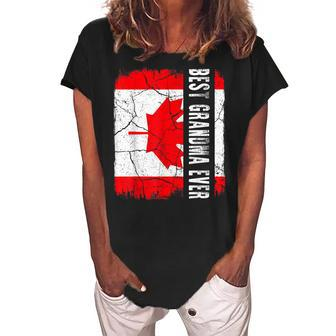 Best Canadian Grandma Ever Canada Flag Mothers Day Women's Loosen Crew Neck Short Sleeve T-Shirt - Seseable