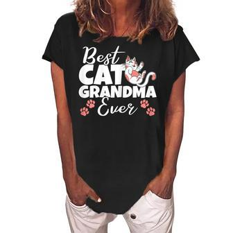 Best Cat Grandma Ever Kitty Owner Grandmother Kitten Lover Gift For Womens Women's Loosen Crew Neck Short Sleeve T-Shirt - Seseable