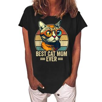 Best Cat Mom Ever Retro Vintage Mothers Day 2023 Women's Loosen Crew Neck Short Sleeve T-Shirt - Seseable