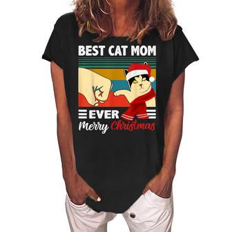 Best Cat Mom Funny Ever Vintage Cats Lover Christmas Women's Loosen Crew Neck Short Sleeve T-Shirt - Seseable