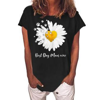 Best Dog Mom Ever Daisy Heart Dog Paw Mothers Day Gifts Gift For Womens Women's Loosen Crew Neck Short Sleeve T-Shirt - Seseable