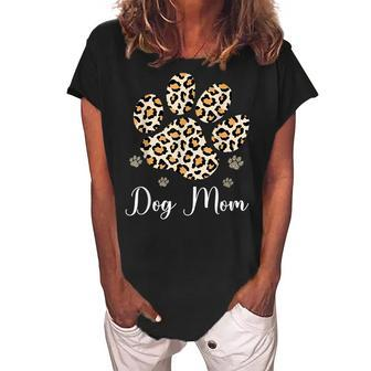 Best Dog Mom Ever Leopard Dog Paw Mothers Day Gift Women's Loosen Crew Neck Short Sleeve T-Shirt - Seseable