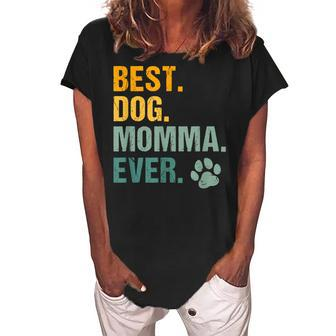 Best Dog Momma Ever Retro Vintage Dog Paw Puppy Mothers Day Women's Loosen Crew Neck Short Sleeve T-Shirt - Seseable