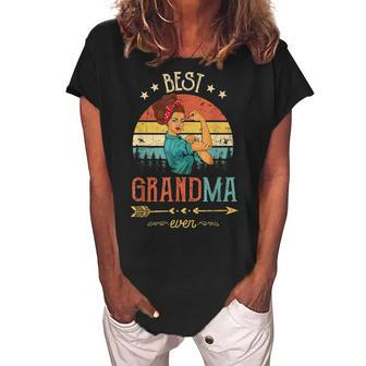 Best Grandma Ever Women Rosie Vintage Retro Decor Grandma Women's Loosen Crew Neck Short Sleeve T-Shirt - Seseable