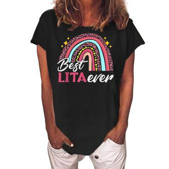 Best Lita Ever Leopard Rainbow Funny Mothers Day Gift For Womens Women's Loosen Crew Neck Short Sleeve T-Shirt - Seseable