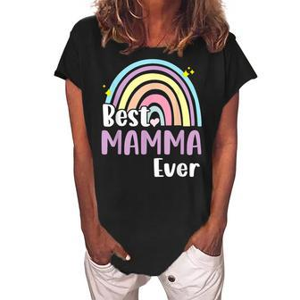 Best Mamma Ever Boho Rainbow Funny Mothers Day Mommy Grandma Women's Loosen Crew Neck Short Sleeve T-Shirt - Seseable