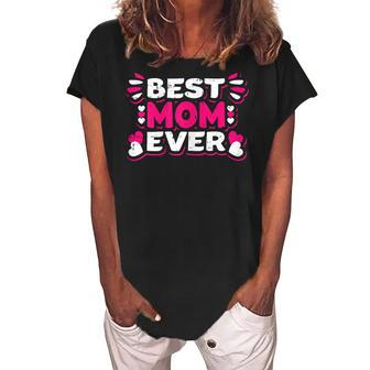 Best Mom Ever Mothers Day White And Pink Heart Mom Momma Gift For Womens Women's Loosen Crew Neck Short Sleeve T-Shirt - Seseable