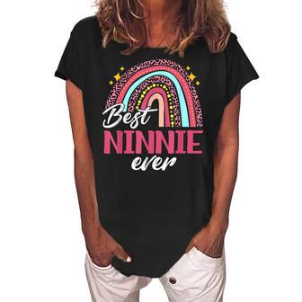 Best Ninnie Ever Leopard Rainbow Funny Mothers Day Gift For Womens Women's Loosen Crew Neck Short Sleeve T-Shirt - Seseable
