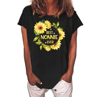 Best Nonnie Ever Sunflowers Happy Nonnie Mothers Day Gift Gift For Womens Women's Loosen Crew Neck Short Sleeve T-Shirt - Seseable