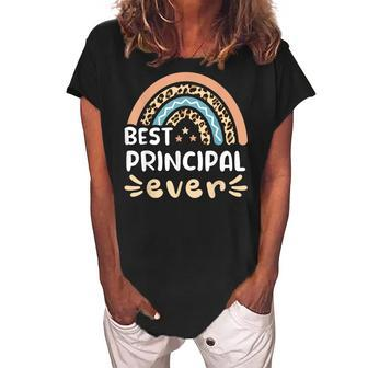 Best Principal Ever Leopard Rainbow Mom Women's Loosen Crew Neck Short Sleeve T-Shirt - Seseable