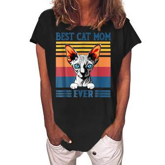 Best Sphynx Mom Ever Funny Hairless Cat Lover Vintage Women's Loosen Crew Neck Short Sleeve T-Shirt - Seseable