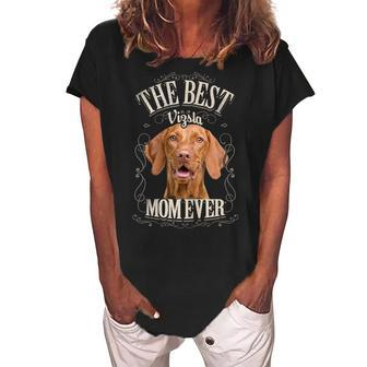 Best Vizsla Mom Ever Funny Dog Lover Gifts Her Retro Vintage Gift For Womens Women's Loosen Crew Neck Short Sleeve T-Shirt - Seseable