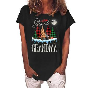 Blessed Grandma Buffalo Plaid Xmas Funny Pajama Christmas Gift For Womens Women's Loosen Crew Neck Short Sleeve T-Shirt | Mazezy