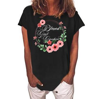 Blessed Great Grandma For Women Beautiful Flower Women's Loosen Crew Neck Short Sleeve T-Shirt | Mazezy
