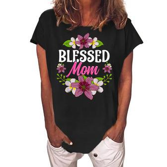 Blessed Mom Thanksgiving Christmas Cute Floral Gift Women's Loosen Crew Neck Short Sleeve T-Shirt | Mazezy